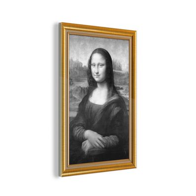 Glasbild - 40x60 cm - Wandkunst - Mona Lisa - Leonardo Da Vinci - Gold - Liste