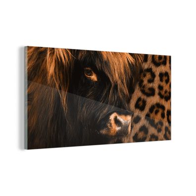 Glasbild - 80x40 cm - Wandkunst - Panther Druck - Schottischer Highlander - Tiere