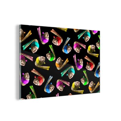Glasbild - 90x60 cm - Wandkunst - Girl with a Pearl Earring - Muster - Regenbogen