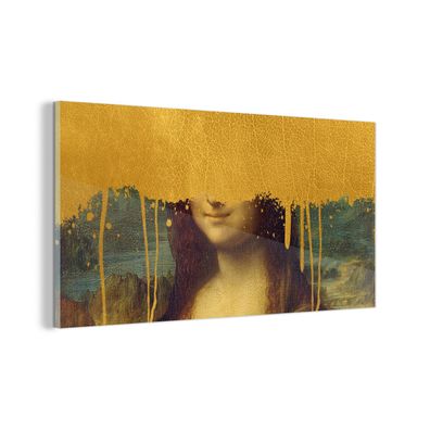 Glasbild - 80x40 cm - Wandkunst - Mona Lisa - Gold - Da Vinci