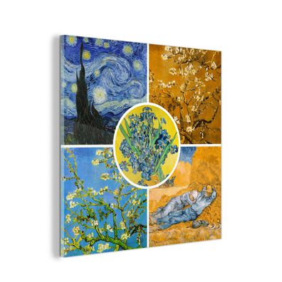 Glasbild - 90x90 cm - Wandkunst - Van Gogh - Collage - Sternennacht