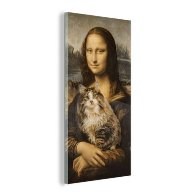 Glasbild - 40x80 cm - Wandkunst - Mona Lisa - Katze - Da Vinci