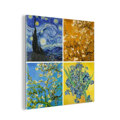 Glasbild - 90x90 cm - Wandkunst - Van Gogh - Sternennacht - Collage