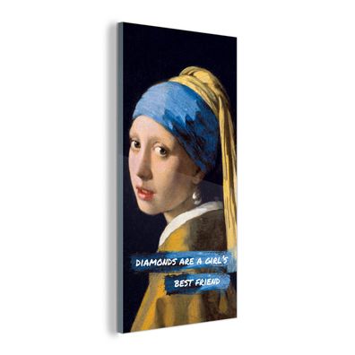 Glasbild - 80x160 cm - Wandkunst - Girl with a Pearl Earring - Zitat - Schmuck