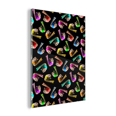 Glasbild - 90x120 cm - Wandkunst - Girl with a Pearl Earring - Muster - Regenbogen