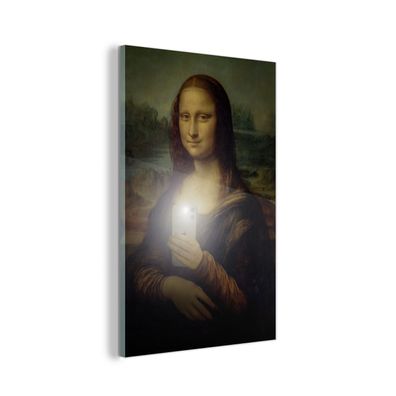 Glasbild - 100x150 cm - Wandkunst - Mona Lisa - Telefon - Da Vinci