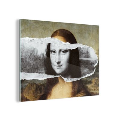 Glasbild - 120x90 cm - Wandkunst - Mona Lisa - Da Vinci - Schwarz - Weiß