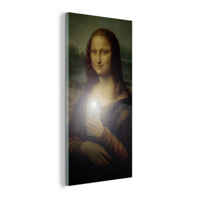 Glasbild - 60x120 cm - Wandkunst - Mona Lisa - Da Vinci - Telefon