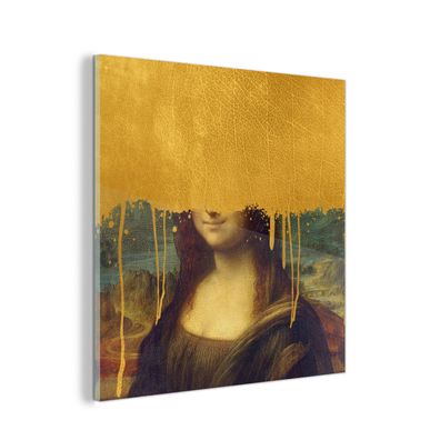 Glasbild - 50x50 cm - Wandkunst - Mona Lisa - Gold - Da Vinci