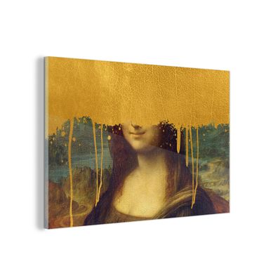 Glasbild - 90x60 cm - Wandkunst - Mona Lisa - Gold - Da Vinci