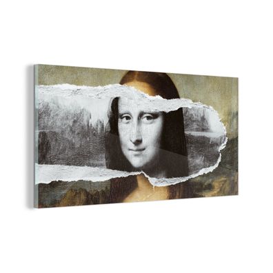 Glasbild - 40x20 cm - Wandkunst - Mona Lisa - Da Vinci - Schwarz - Weiß