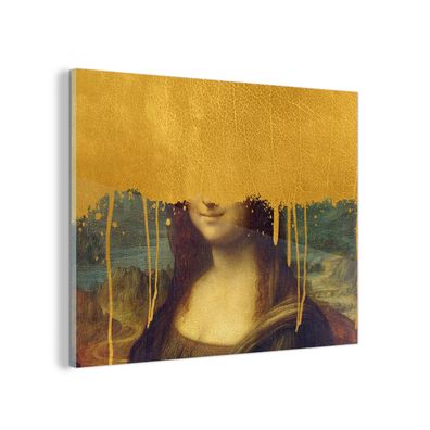 Glasbild - 120x90 cm - Wandkunst - Mona Lisa - Gold - Da Vinci