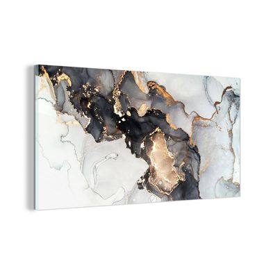 Glasbild - 80x40 cm - Wandkunst - Marmor - Roségold - Schwarz - Weiß