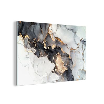 Glasbild - 150x100 cm - Wandkunst - Marmor - Schwarz - Weiß - Gold - Luxus
