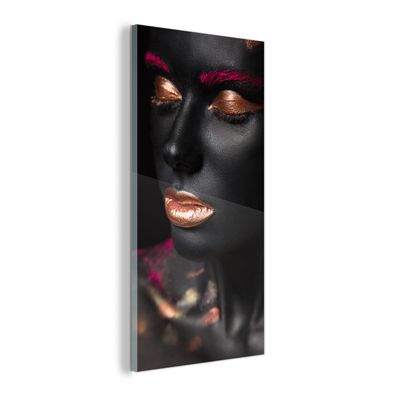 Glasbild - 20x40 cm - Wandkunst - Frau - Make-up - Rosa - Kupfer
