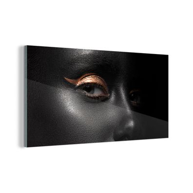 Glasbild - 80x40 cm - Wandkunst - Frau - Make-up - Kupfer - Schwarz