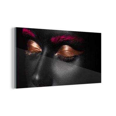 Glasbild - 80x40 cm - Wandkunst - Frau - Make-up - Rosa - Kupfer