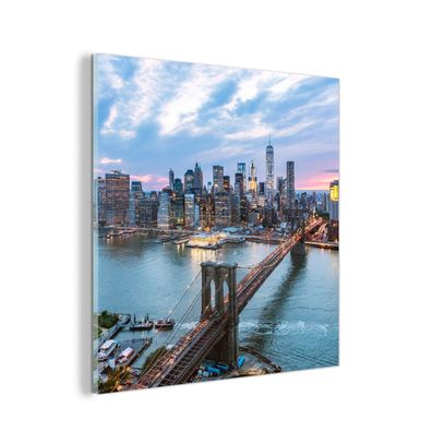 Glasbild - 20x20 cm - Wandkunst - New York - Brooklyn Bridge - Boot