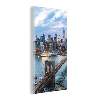 Glasbild - 80x160 cm - Wandkunst - New York - Brooklyn Bridge - Boot
