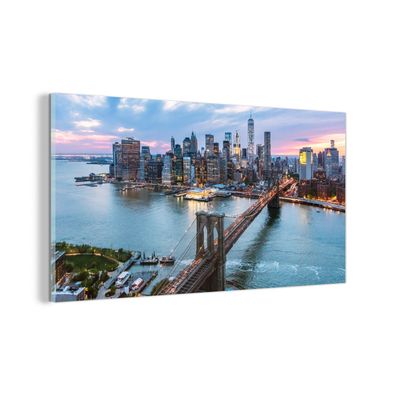 Glasbild - 80x40 cm - Wandkunst - New York - Brooklyn Bridge - Boot