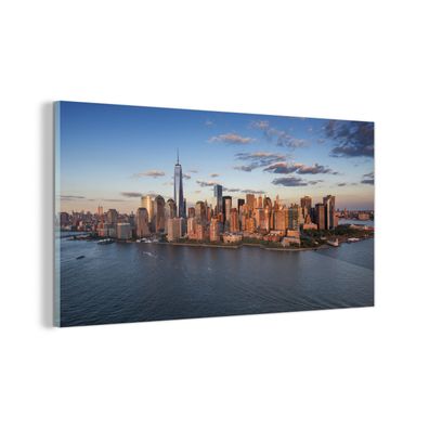 Glasbild - 120x60 cm - Wandkunst - New York - Skyline - Boot