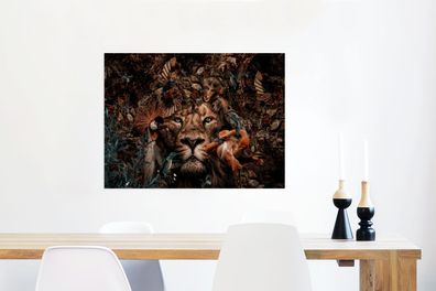 Glasbild - 80x60 cm - Wandkunst - Wilde Tiere - Luxus - Collage