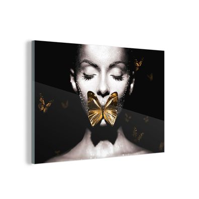 Glasbild - 150x100 cm - Wandkunst - Frau - Schmetterling - Luxus