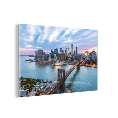 Glasbild - 90x60 cm - Wandkunst - New York - Brooklyn Bridge - Boot