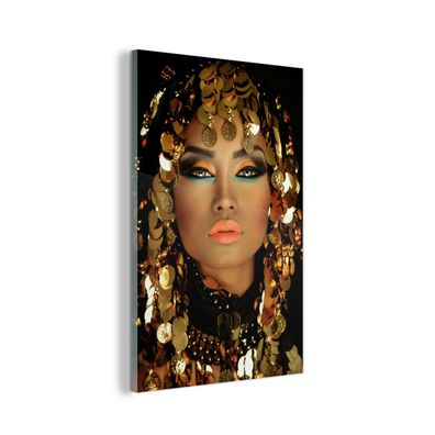 Glasbild - 100x150 cm - Wandkunst - Frau - Kleopatra - Gold