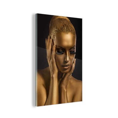Glasbild - 80x120 cm - Wandkunst - Gold - Frau - Schwarz und Gold