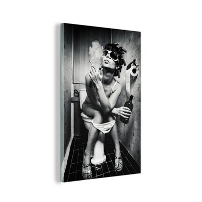 Glasbild - 60x90 cm - Wandkunst - Frau - Rauchen - Lockenwickler