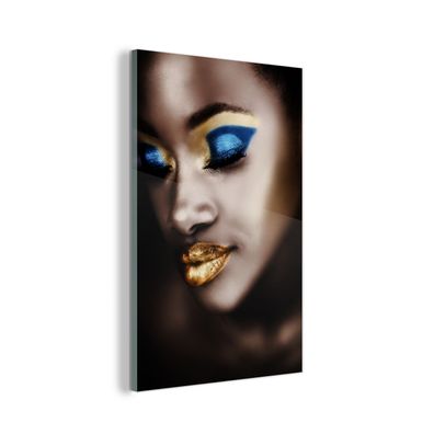 Glasbild - 40x60 cm - Wandkunst - Schwarz und Gold - Frau - Make up