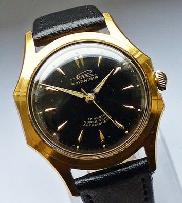 Schöne Porta Amphibia Black 17Jewels Herren Vintage Armbanduhr 60erJahre