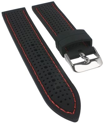 Minott | Uhrenarmband Silikon schwarz mit roter Ziernaht 25527S