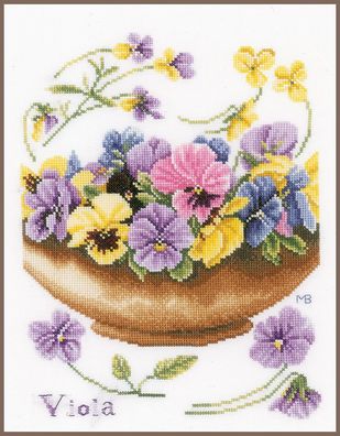 Lanarte PN-0168600 Violette Blumen im Topf Kreuzstichpackung