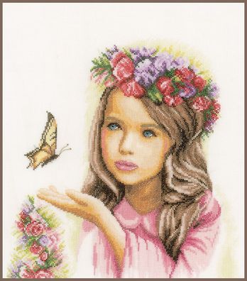 Lanarte PN-0164072 Mädchen mit Schmetterling Kreuzstichpackung