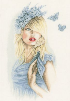 Lanarte PN-0155691 Frau mit Blaue Schmetterlinge Kreuzstichpackung