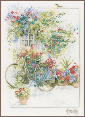 Lanarte PN-0168447 Blumen und Fahrrad Kreuzstichpackung