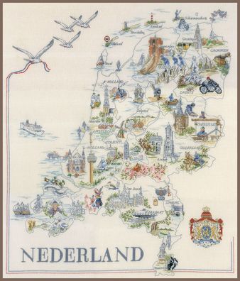 Lanarte PN-0175289 Zählmusterpackung Landkarte der Niederlande, Kreuzstichpackung
