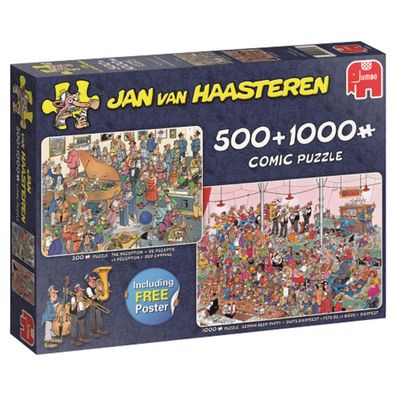 JUMBO 19058 Jan van Haasteren Lets Party 500 & 1000 Teile Puzzle + 1 gratis Poster
