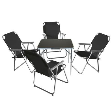 5tlg. Campingmöbel-Set Tisch 75x55cm + 4x Campingstuhl Schwarz
