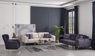 Weltew Sofa Set New Zirkon 3-teilig Schwarz Creme