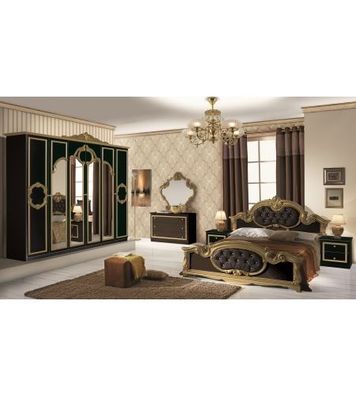 Schlafzimmer Set Barocco 6-teilig in Schwarz Gold 160x200 cm / mit Schrank 4 türig