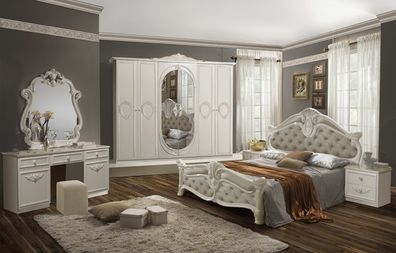Schlafzimmer Set Letizia in Weiß Beige 160x200 cm mit Lattenrost 26 Leisten