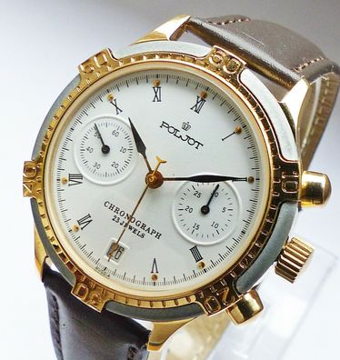 Schöner Poljot Nicolai Chronograph mit Datum 23Jewels Herren Vintage Armbanduhr