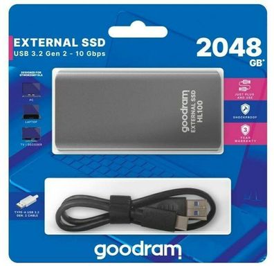 Goodram SSD Externe Festplatte 2 TB (2048GB), HL100 Gen. 2 / USB 3.2 / 10Gbps
