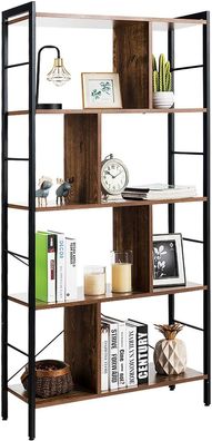 Bücherregal, Büroregal im industriellen Design, Raumteiler, Standregal mit 5 Ebenen