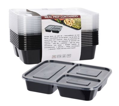 Meal Prep Lunch Box mit Deckel - 10er Set - Vorratsdose 3 Fächer wiederverwendbar