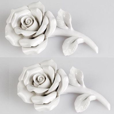 Formano Deko Rose Blüte Blätter glasiert Porzellan weiss weiß Trauer Grab NE