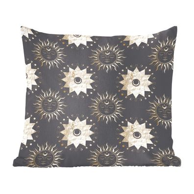 Zierkissen - Sofakissen - Dekokissen - 45x45 cm - Muster - Sonne - Sterne - Gold
